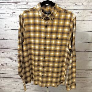Express Men's Yellow Brown Plaid Button Down Shirt Medium NWT